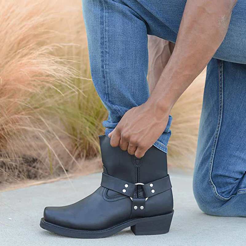Stephen  – Square Toe Boots with High Buckle and Side Zip - Image 7