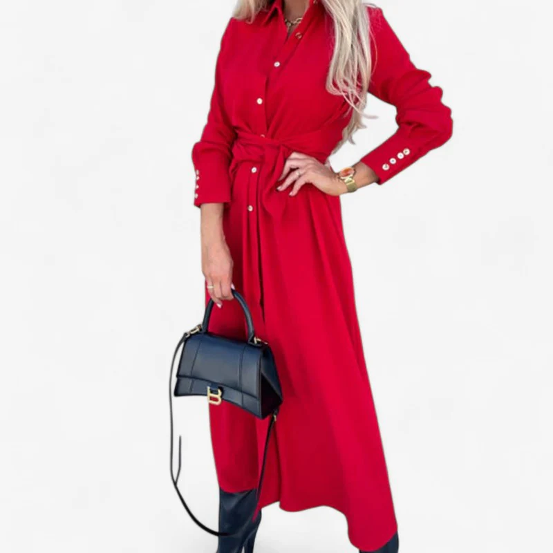 Hazel – Long Sleeve Shirt Dress with Side Slits