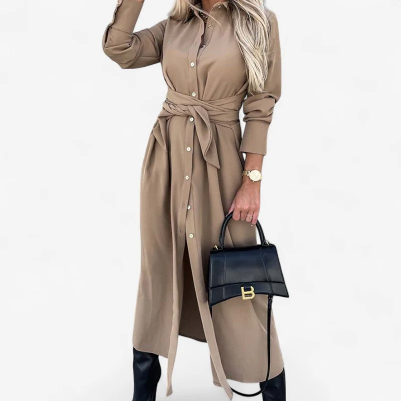 Hazel – Long Sleeve Shirt Dress with Side Slits - Image 3