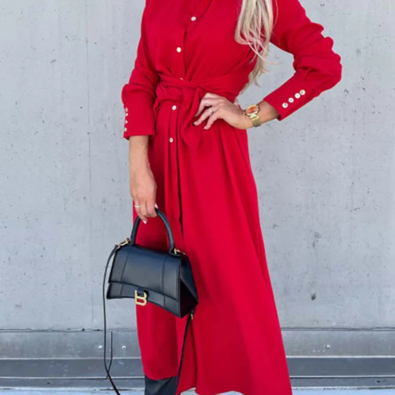 Hazel – Long Sleeve Shirt Dress with Side Slits - Image 4