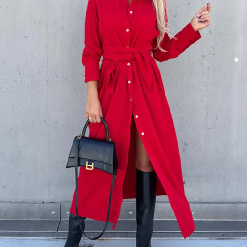 Hazel – Long Sleeve Shirt Dress with Side Slits - Image 5