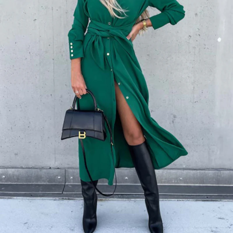 Hazel – Long Sleeve Shirt Dress with Side Slits - Image 6