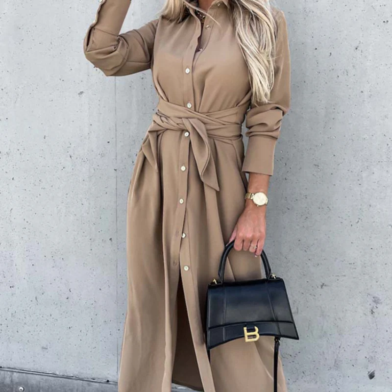 Hazel – Long Sleeve Shirt Dress with Side Slits - Image 9