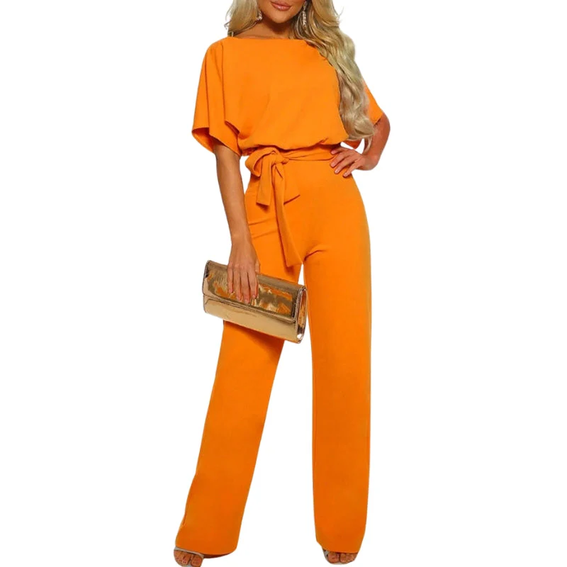 Isla – Wide Jumpsuit with Ruffled Sleeves & Waist Belt