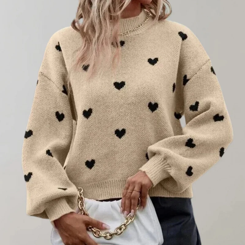 Jennifer – Long Sleeve Sweater with Heart Print and Round Neck - Image 6