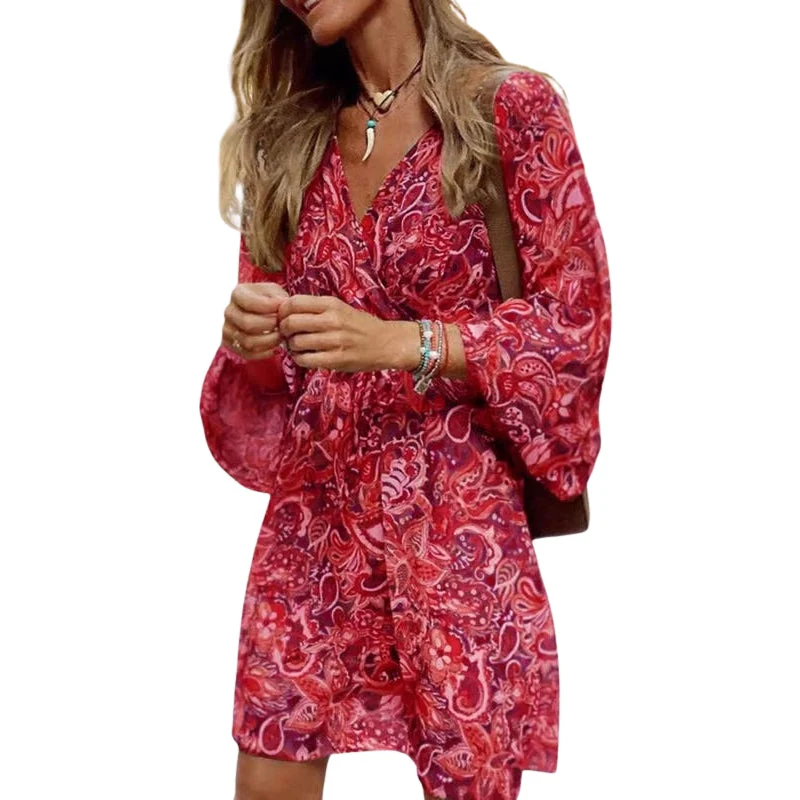 Johanna – Long Sleeve Dress with Print and V-Neck - Image 4