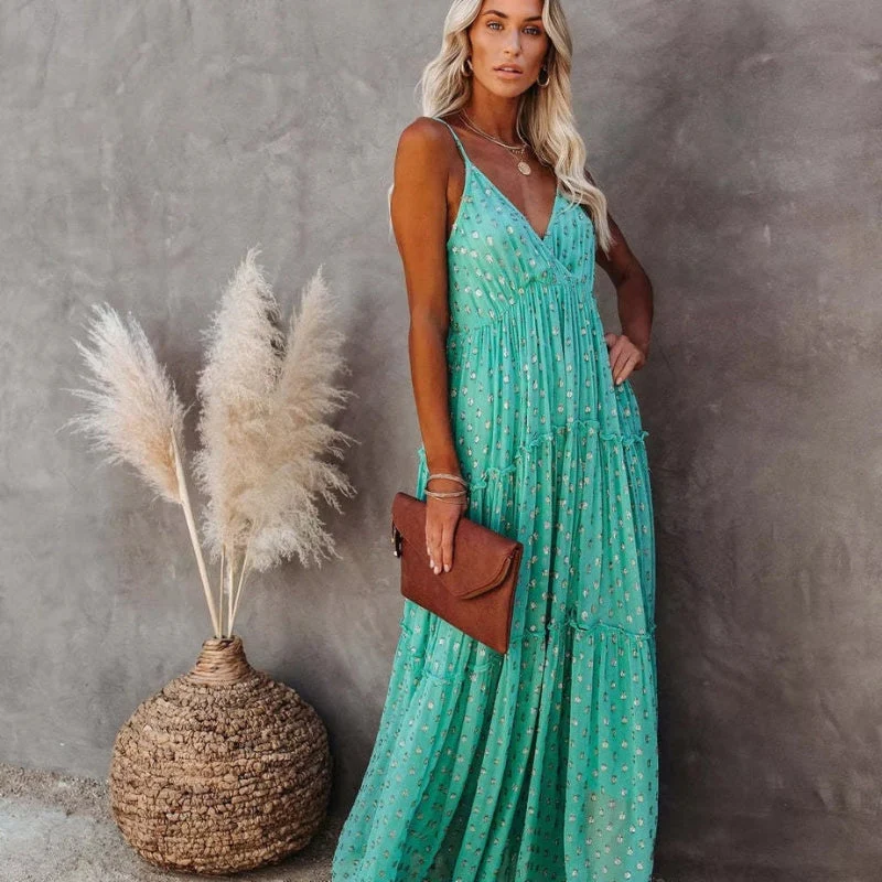 Juna – Sleeveless Maxi Dress with Deep V-Neck and Thin Straps - Image 2