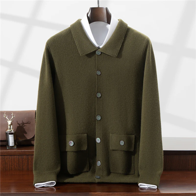 Justin – Long Sleeve Cardigan Coat with Button Closure at the Collar - Image 5