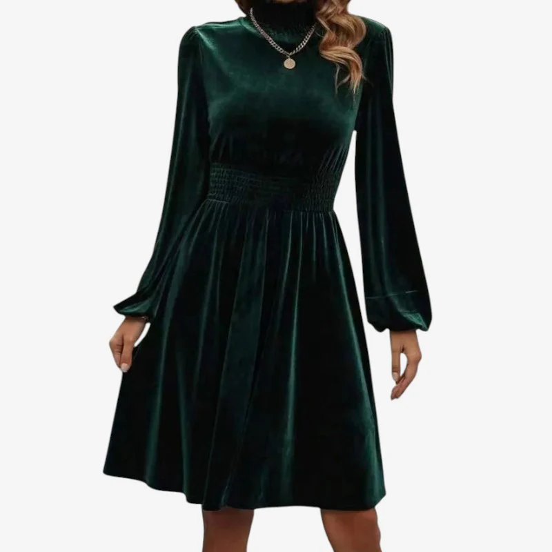 Kathleen - Knee-Length Turtleneck Dress with Long Sleeves - Image 2