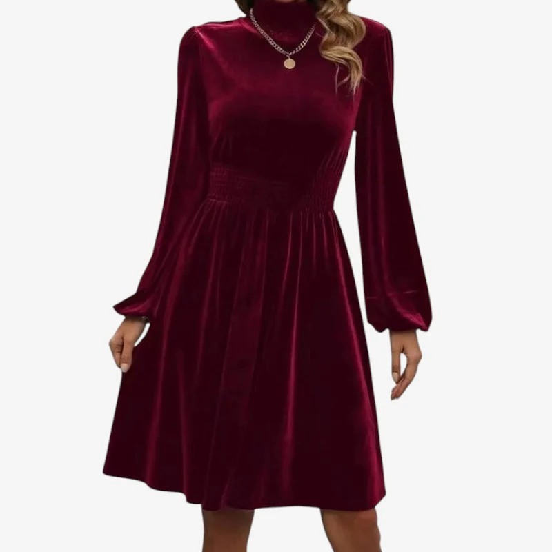 Kathleen - Knee-Length Turtleneck Dress with Long Sleeves - Image 3