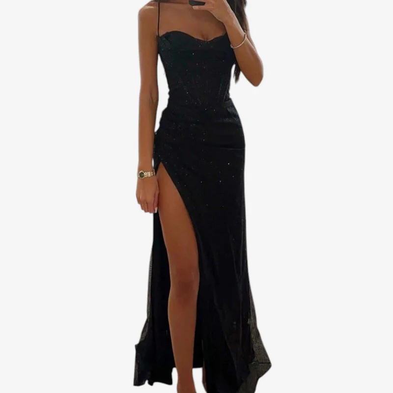 Kathy – Long Sleeveless Dress with Sequins and High Slits