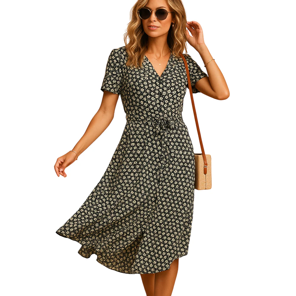 Laura – Midi Dress with Floral Print & Short Sleeves - Image 5