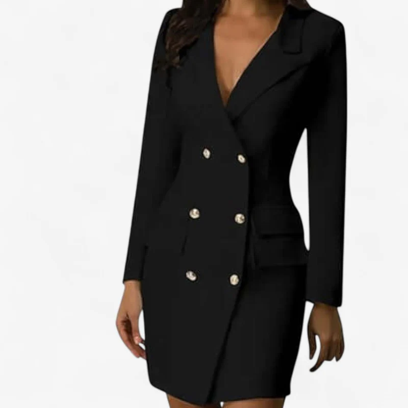 Layla – Long Sleeve Blazer Dress with a Buttoned Shirt Collar