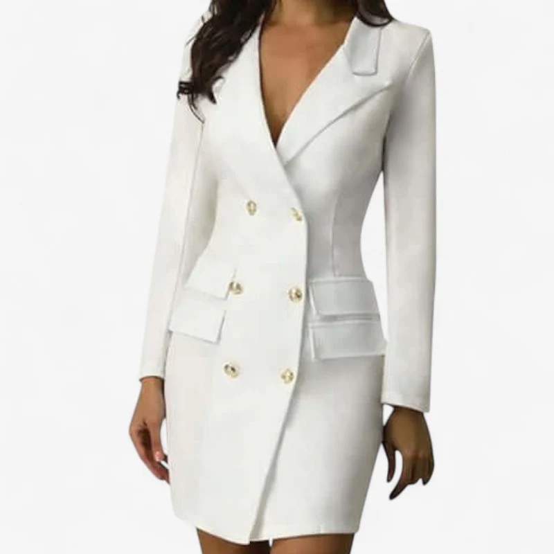 Layla – Long Sleeve Blazer Dress with a Buttoned Shirt Collar - Image 2