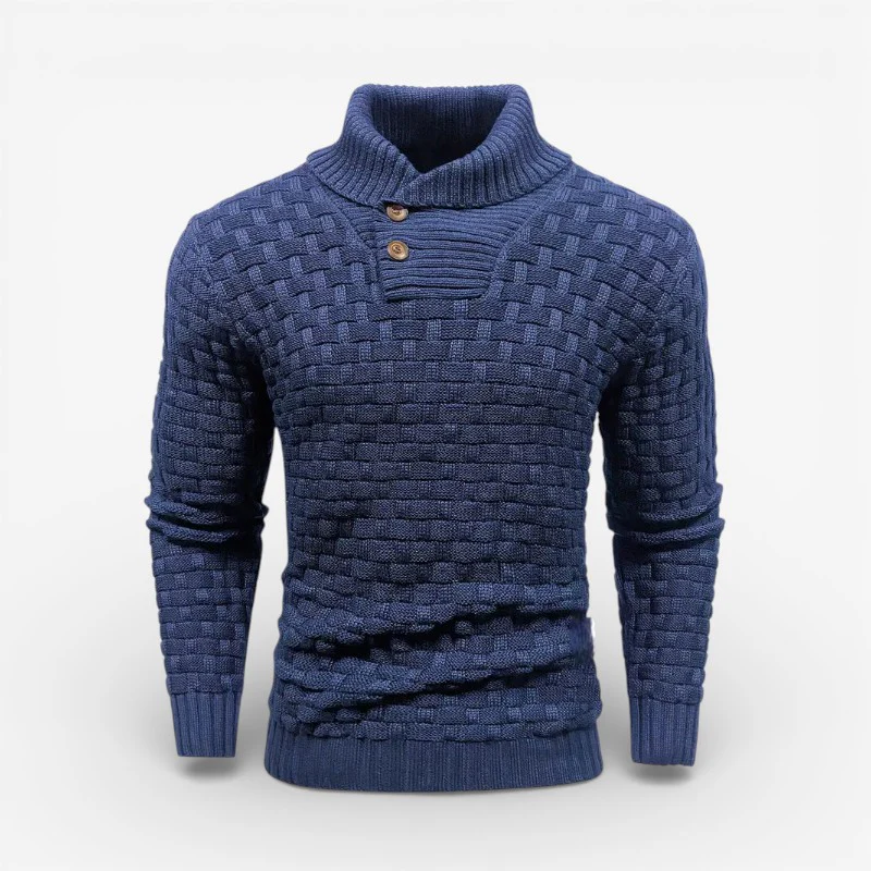 Liam – Men's Sweater with Stand-Up Collar & Button Closure - Image 2