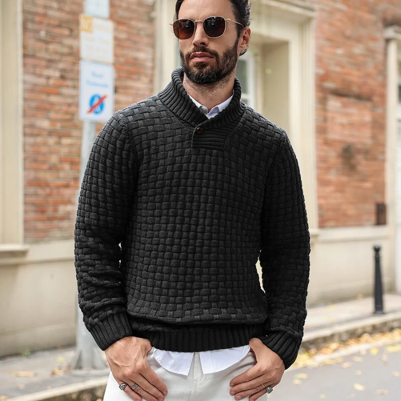Liam – Men's Sweater with Stand-Up Collar & Button Closure - Image 8