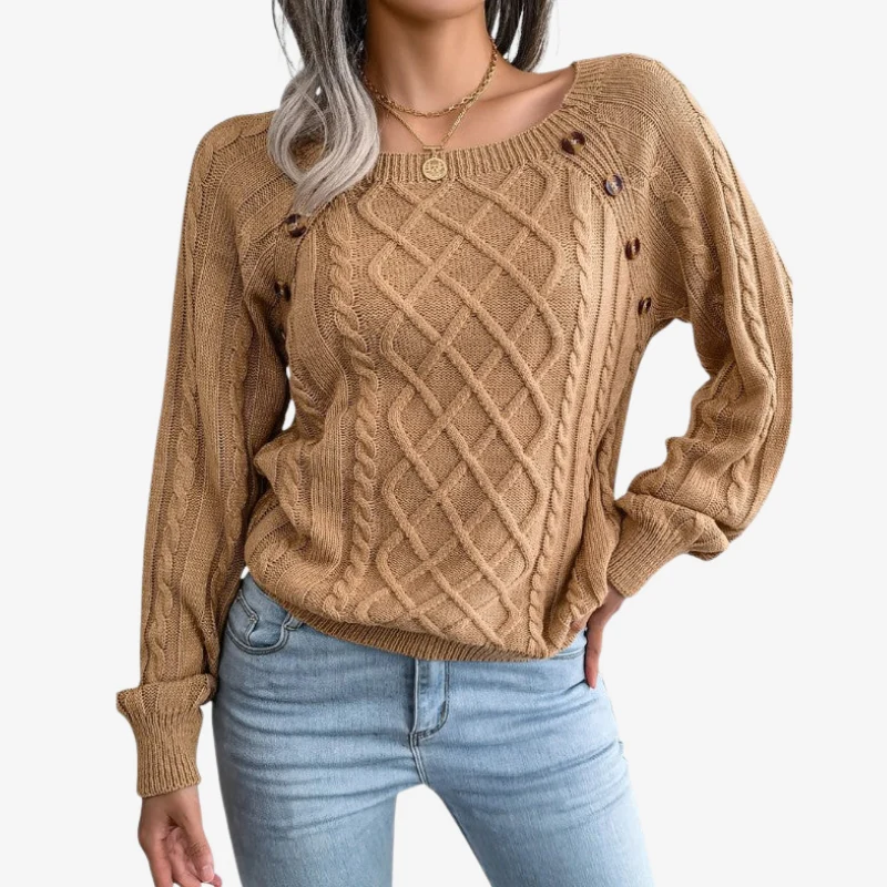 Lila – Women's Long-Sleeved Sweater with Zigzag Pattern and Button Detail - Image 6