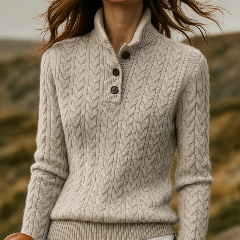 Linda – Turtleneck & Cable Knit Sweater, Long Sleeves - Image 4