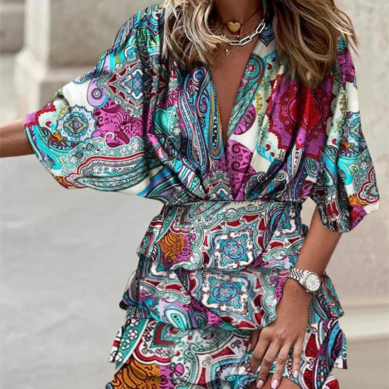 Lisa – Printed Midi Dress with Pleated Skirt & Ruffles - Image 4