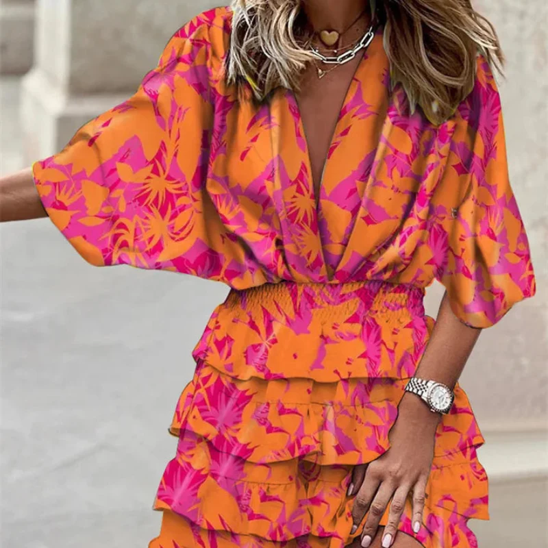 Lisa – Printed Midi Dress with Pleated Skirt & Ruffles - Image 5