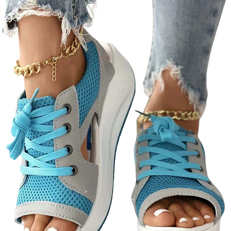 Lucia – Women's flat peep-toe sandals with contrasting laces