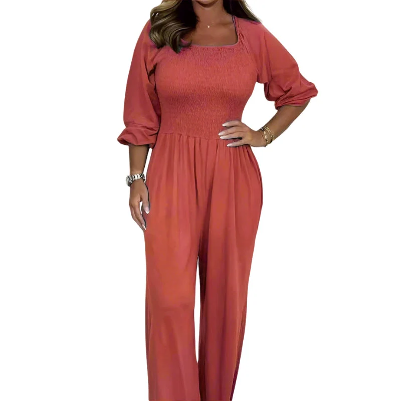 Luisa – Long-Sleeved Jumpsuit with Wide Legs and Square Neckline - Image 2