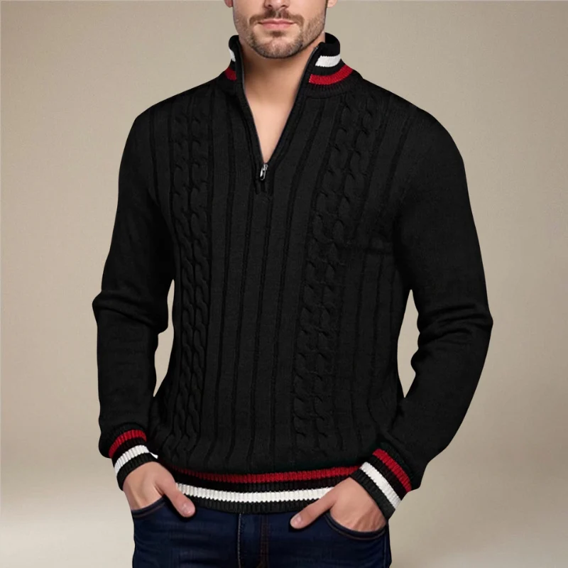 Maes – Slim Fit Stand-Up Collar Zip-Up Sweater - Image 5