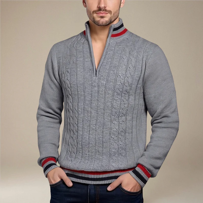 Maes – Slim Fit Stand-Up Collar Zip-Up Sweater - Image 6