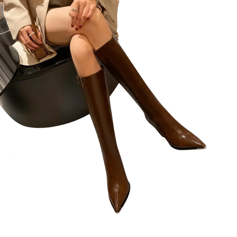 Maren – Knee-High Boots with Pointed Toe + Block Heel and Side Zipper - Image 2