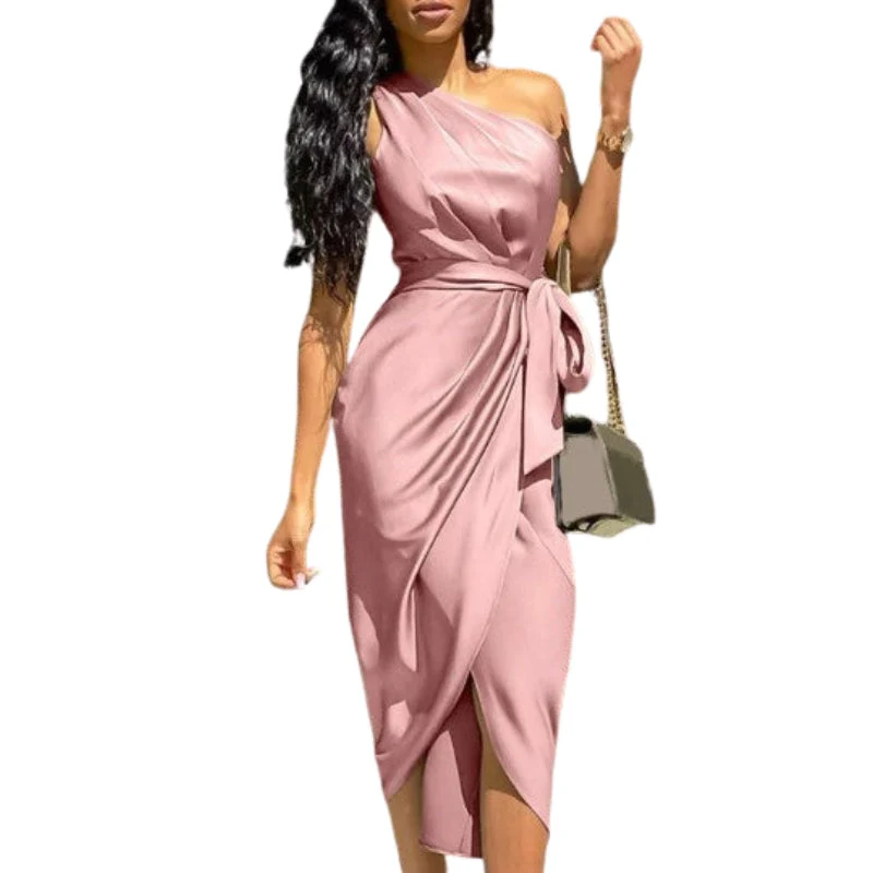 Marie – One-Shoulder Midi Dress with Waistband