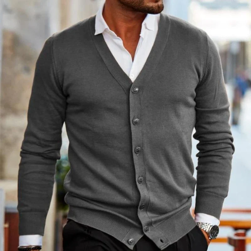 Men V-Neck Button Front Cardigan - Image 11