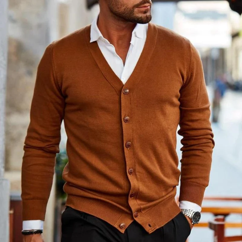 Men V-Neck Button Front Cardigan - Image 13