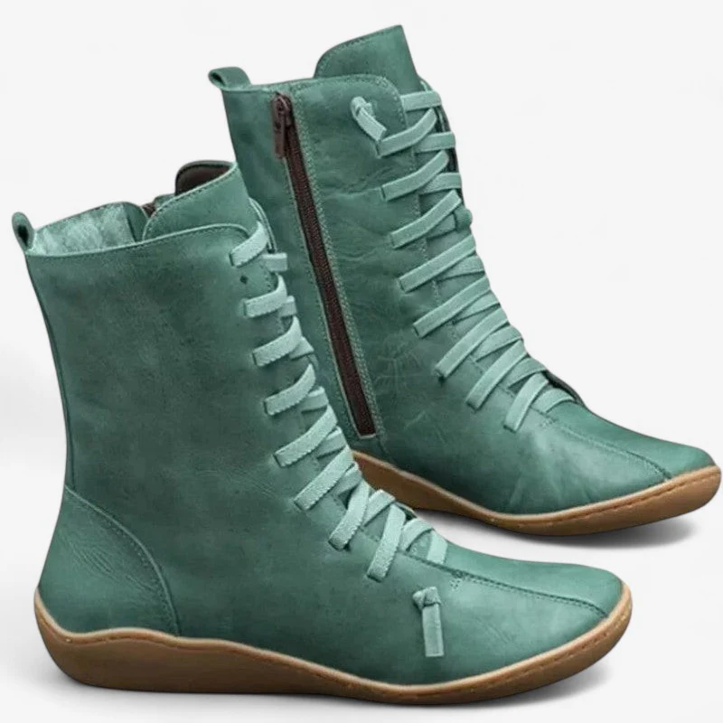 Michael – Flat Sole Boots with Laces, Buckle & Side Zip