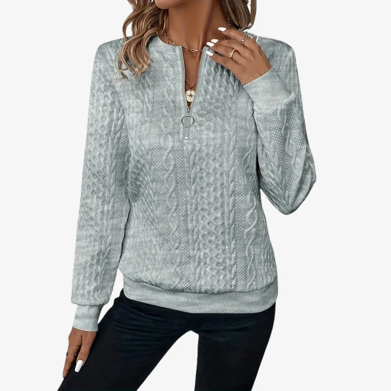 Mira – Long Sleeve Sweater with Ribbed Hem and Crew Neck - Image 3