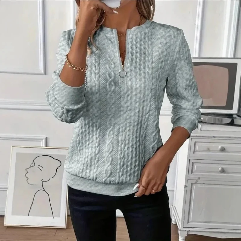 Mira – Long Sleeve Sweater with Ribbed Hem and Crew Neck - Image 6