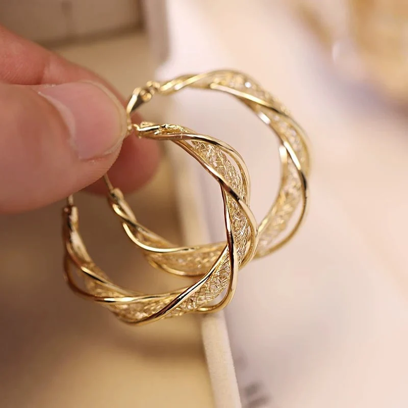 Hoop Earrings with Twisted Design - Image 5