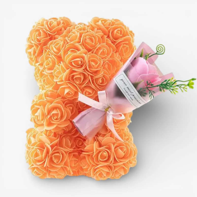 Rose Teddy Bear Holding Bouquet - Image 2