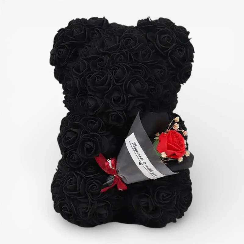 Rose Teddy Bear Holding Bouquet - Image 3