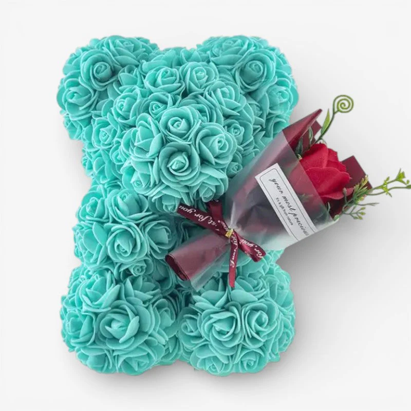 Rose Teddy Bear Holding Bouquet - Image 4