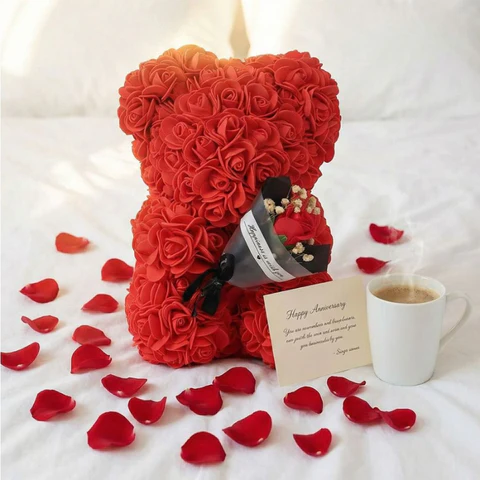 Rose Teddy Bear Holding Bouquet - Image 9