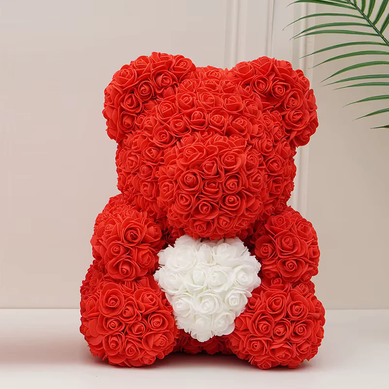Rose Teddy Bear with Heart Decoration on Front - Image 5