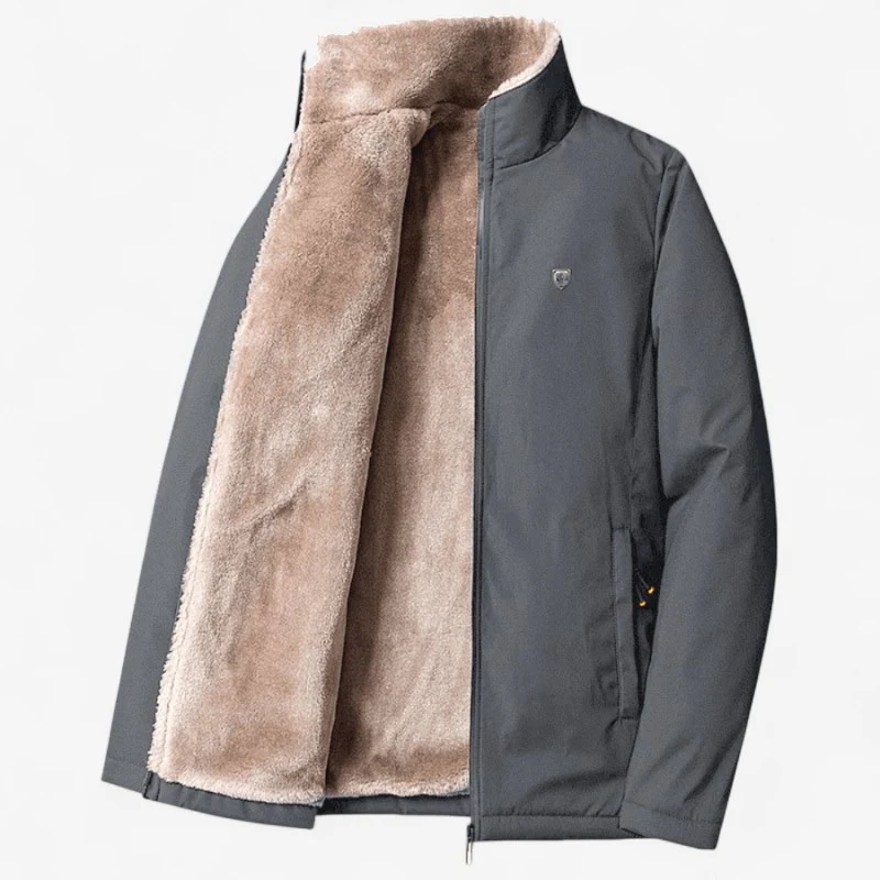 Nicholas – Long Sleeve Coat with Stand Collar and Zip Pockets - Image 2