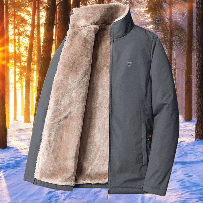 Nicholas – Long Sleeve Coat with Stand Collar and Zip Pockets - Image 5