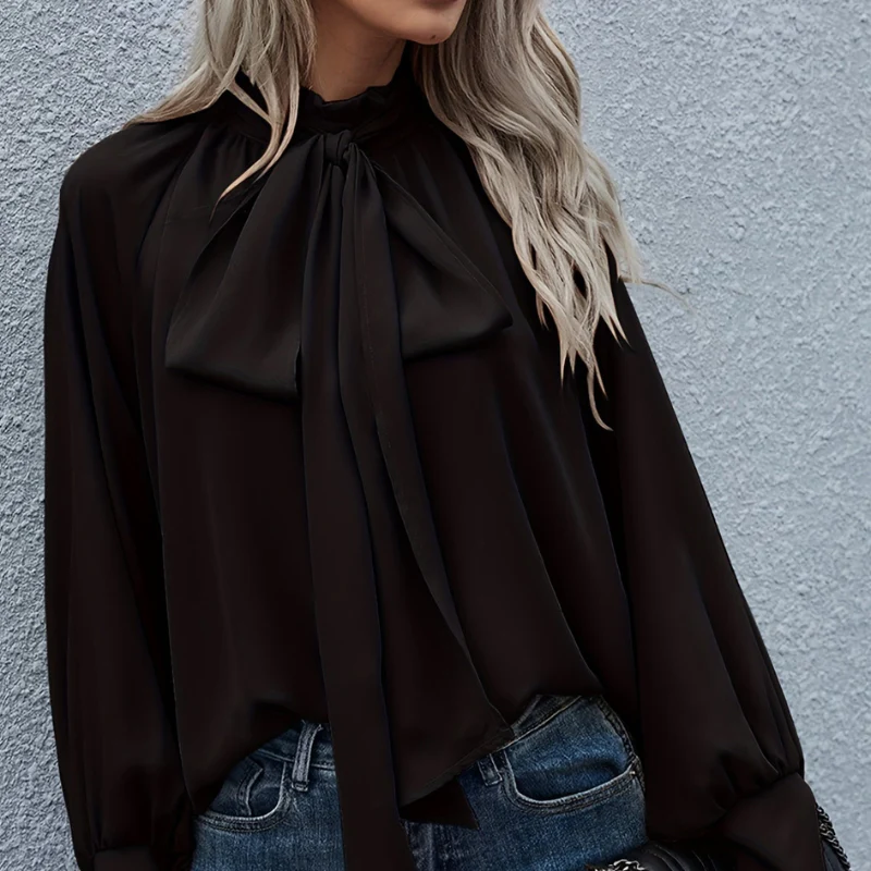 Nora – Long Sleeve Ruffle Blouse with Tie Closure - Image 4