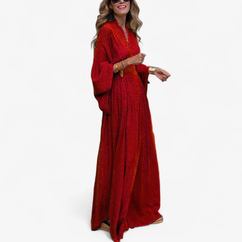 Nora – Checked Maxi Dress with Wide Sleeves