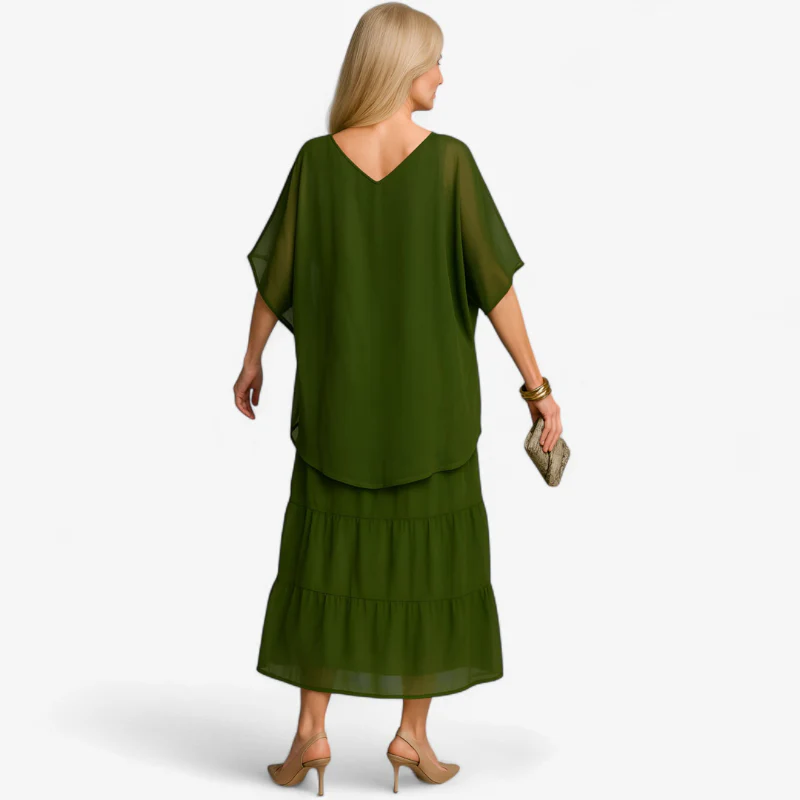 Nova – Women's layered A-line maxi dress with round neckline and short sleeves - Image 5