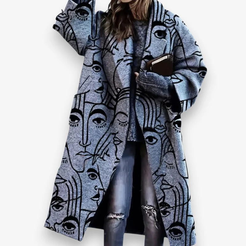 Olivia – Long Sleeve Coat with Down Collar and Print - Image 6