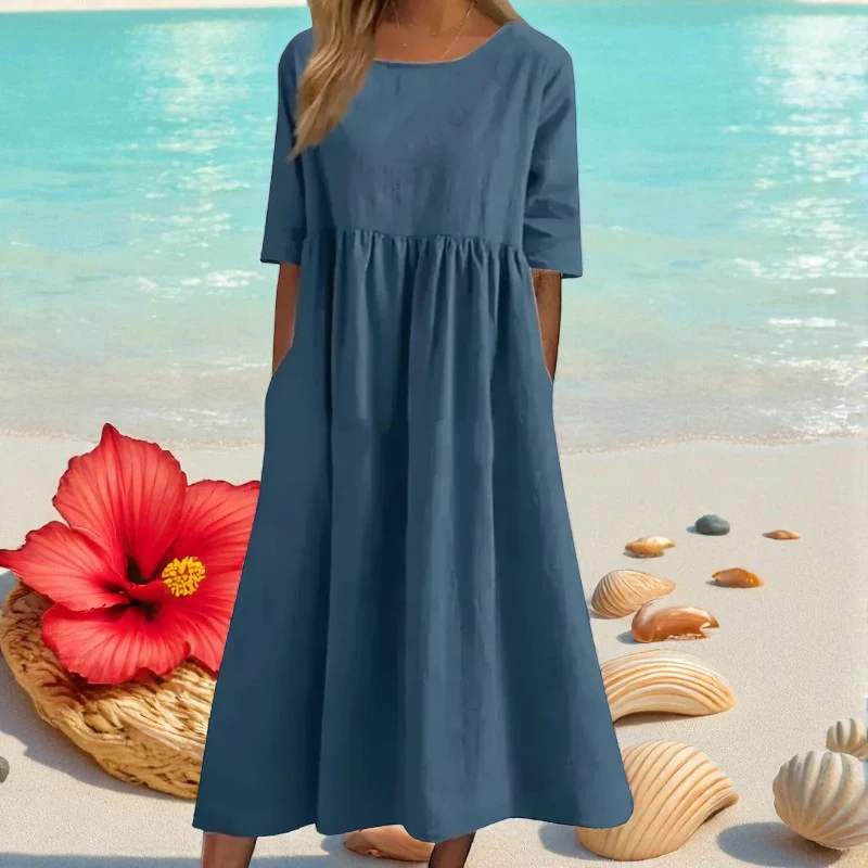 Olivia – Loose-Fitting Long Dress with Short Sleeves - Image 8