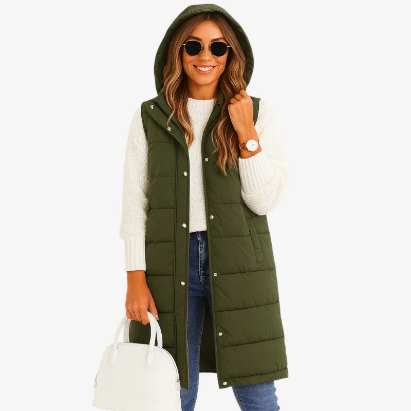 Paisley – Sleeveless Hooded Jacket with Button Placket - Image 3