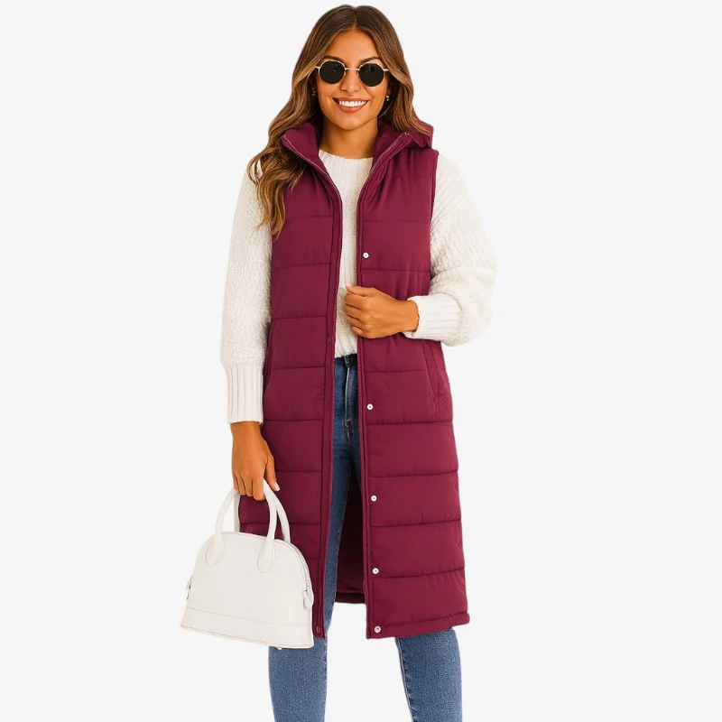 Paisley – Sleeveless Hooded Jacket with Button Placket - Image 5